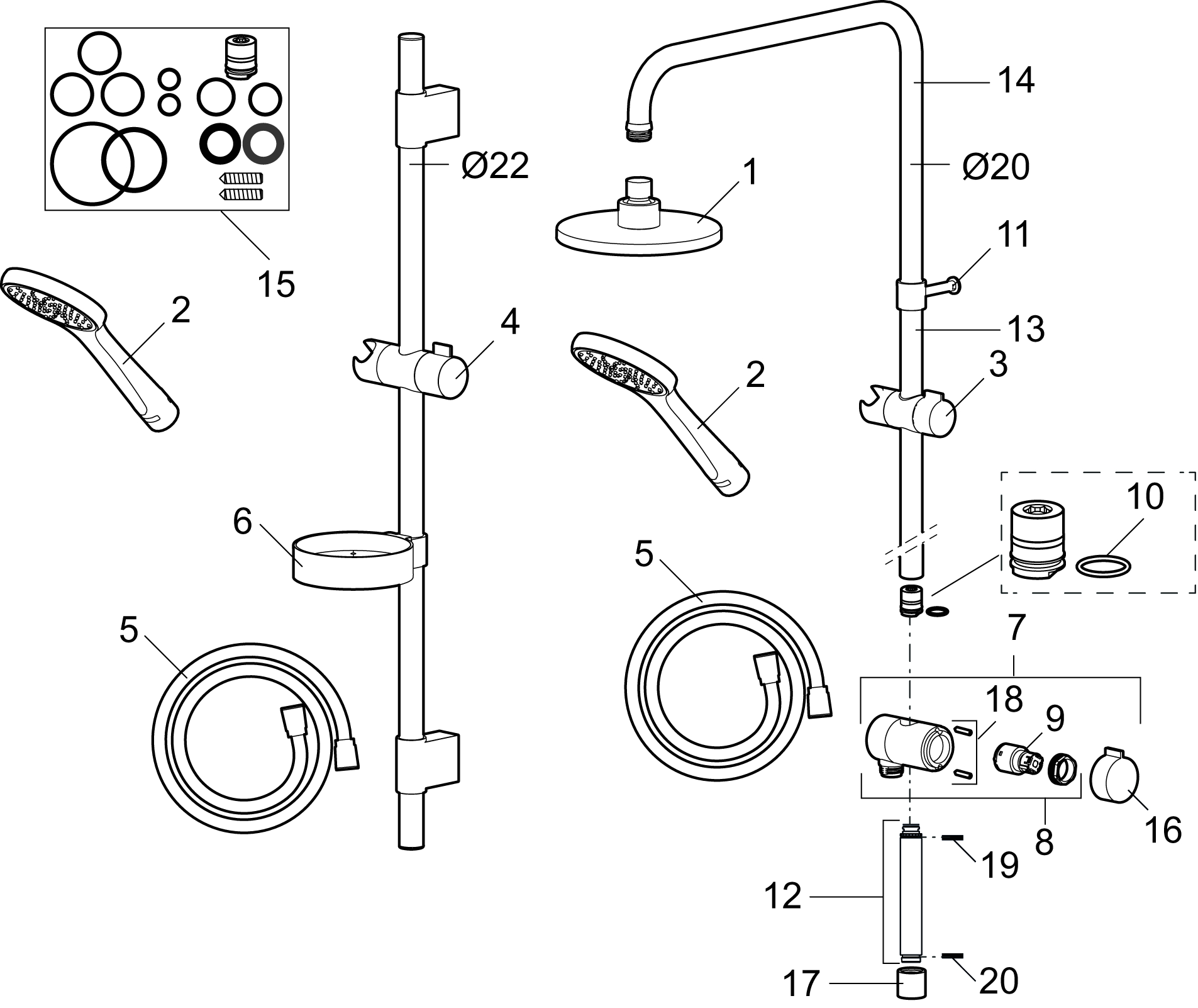MORA CERA shower system kit Kranar för kök och badrum